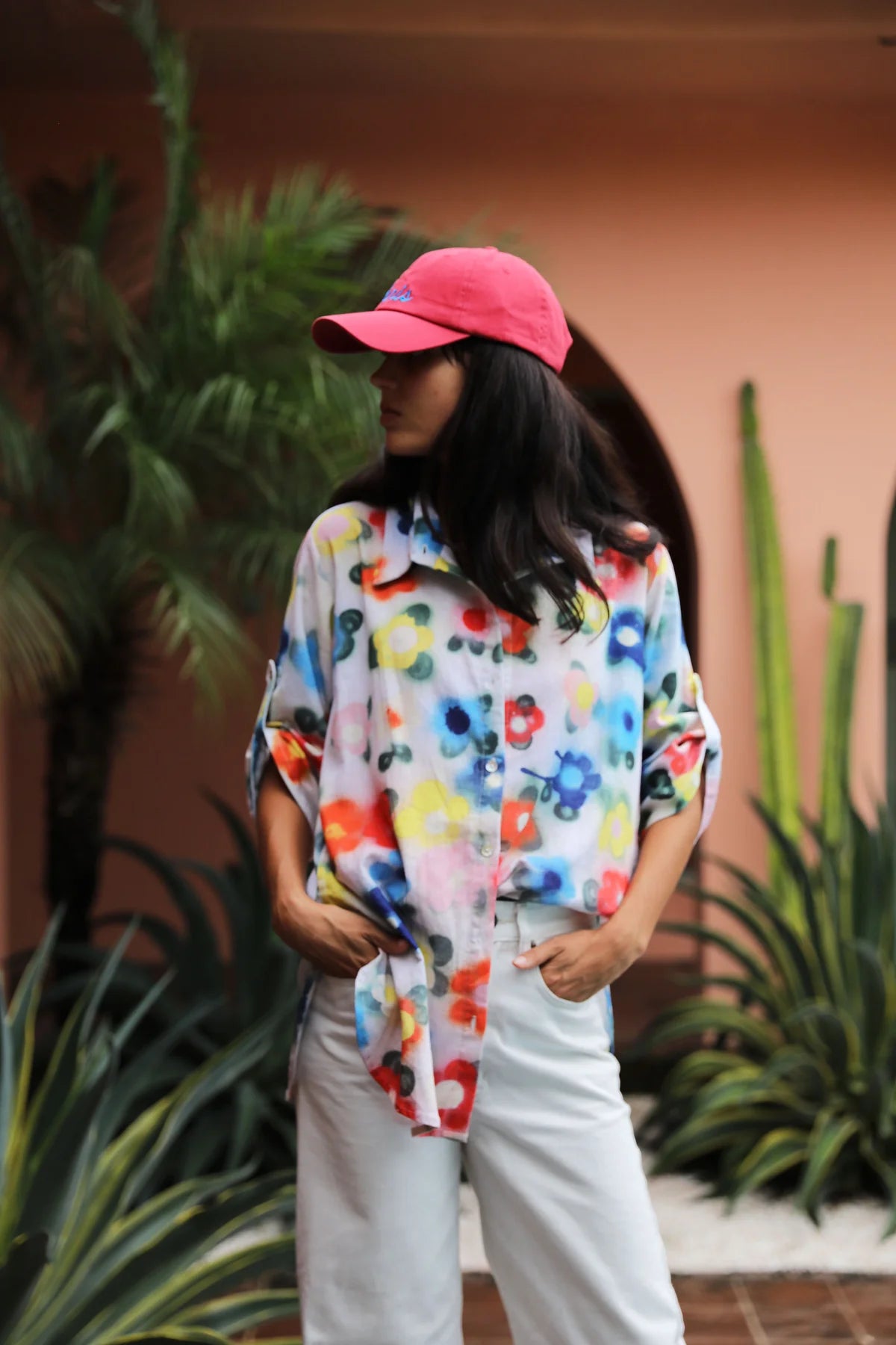 Linen cactus flower shirt