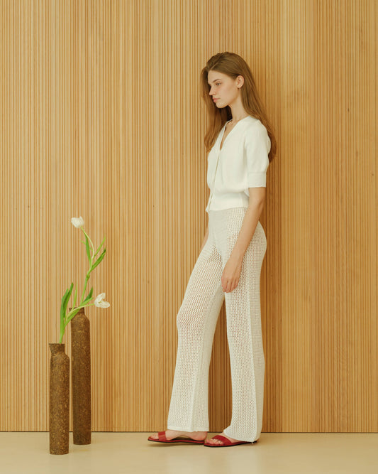 Fine Cotton Short Sleeve Cardigan | White