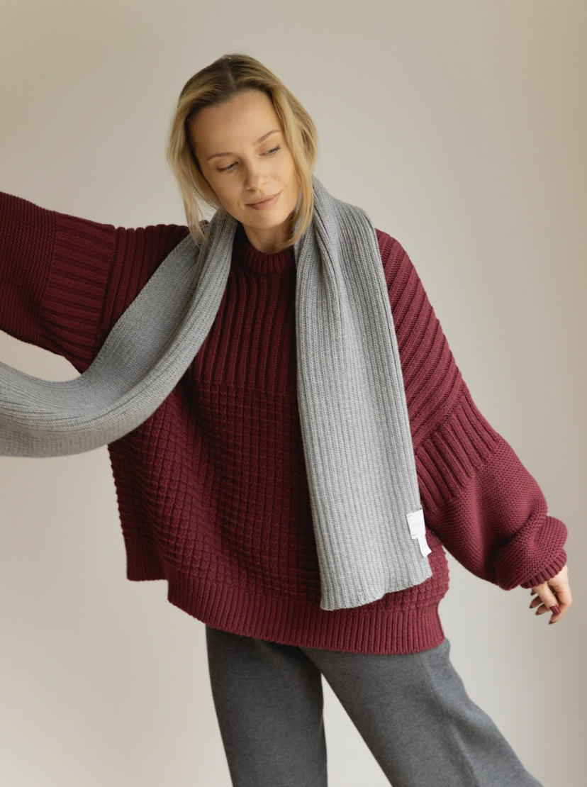 Rib Scarf: Grey Merino Wool/Wool scarf