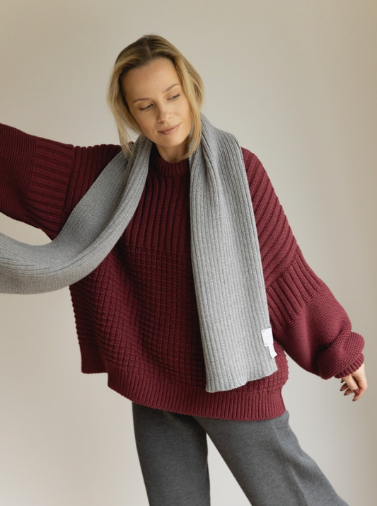 Rib Scarf: Grey Merino Wool/Wool scarf