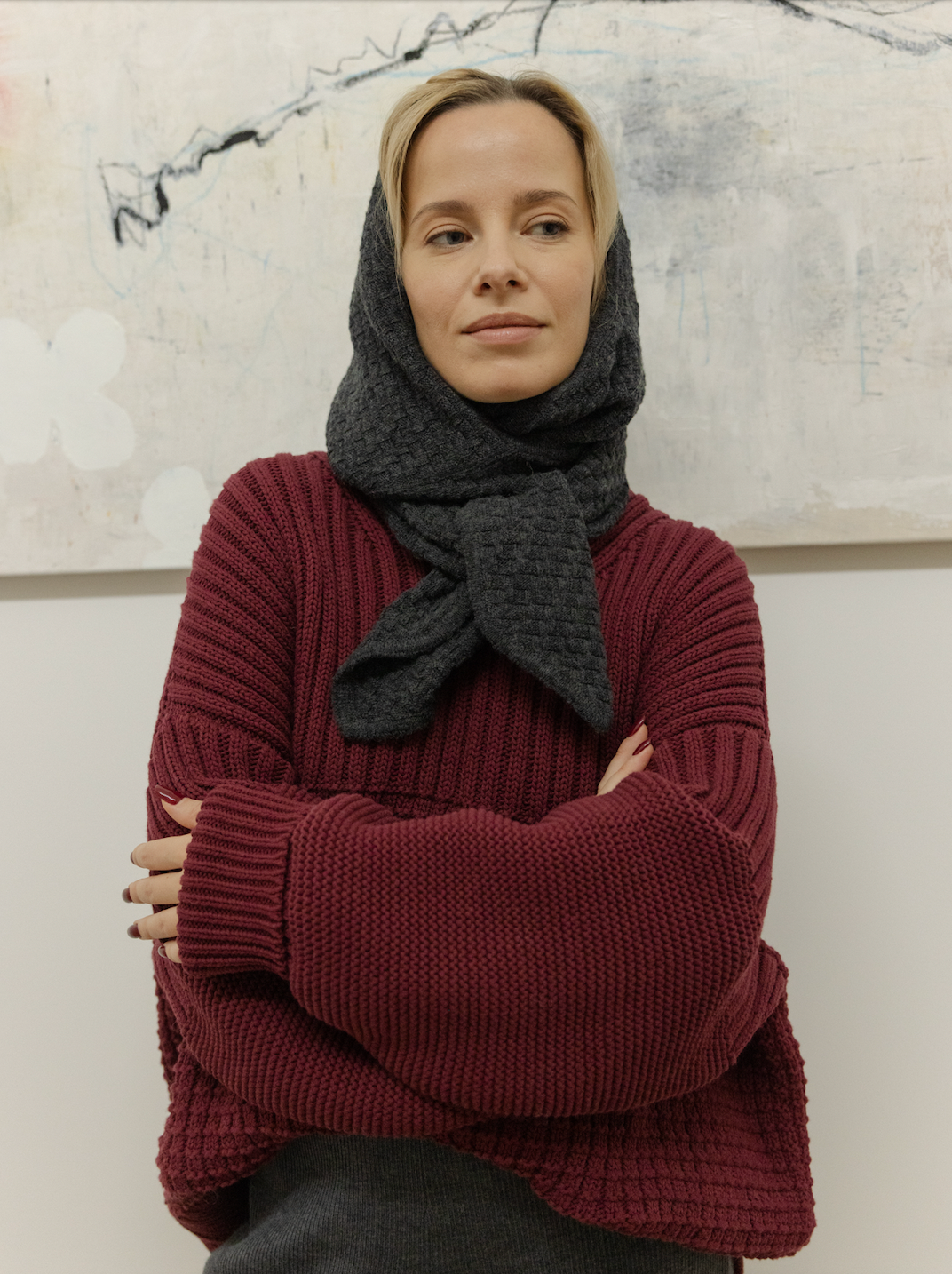 Radvilaitė: Charcoal Wool Headpiece with cashmere blend