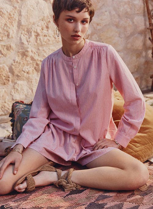 Ami cotton blouse - pink red stripe