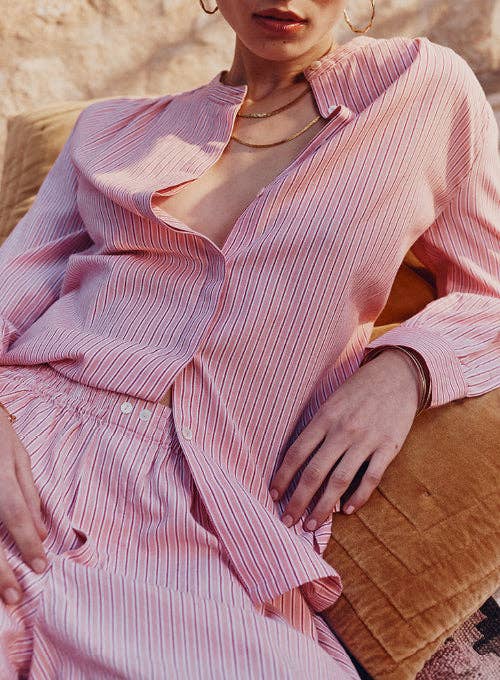 Ami cotton blouse - pink red stripe