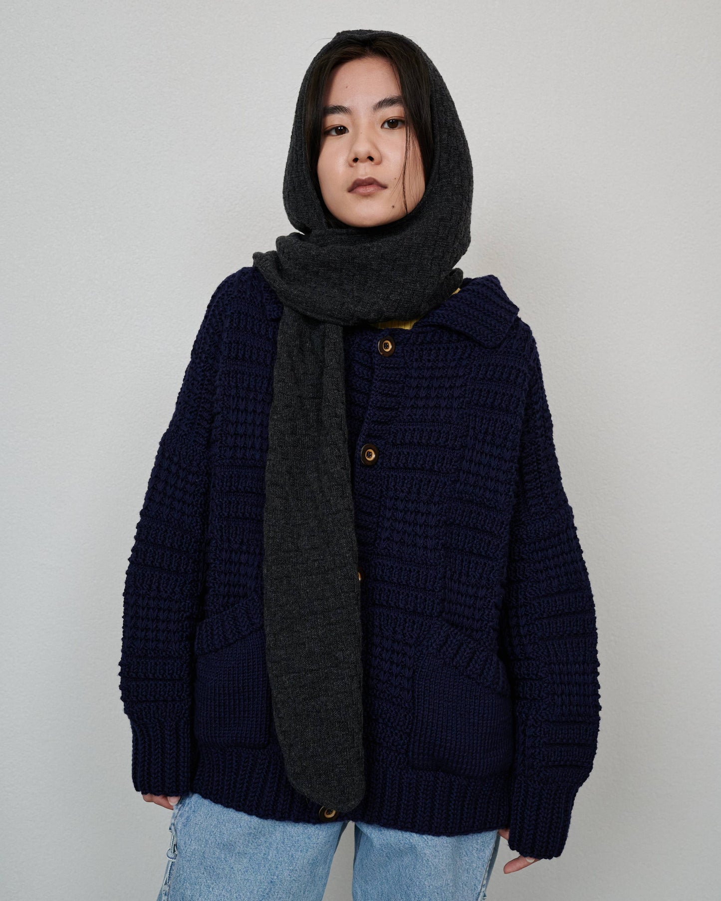Radvilaitė: Charcoal Wool Headpiece with cashmere blend