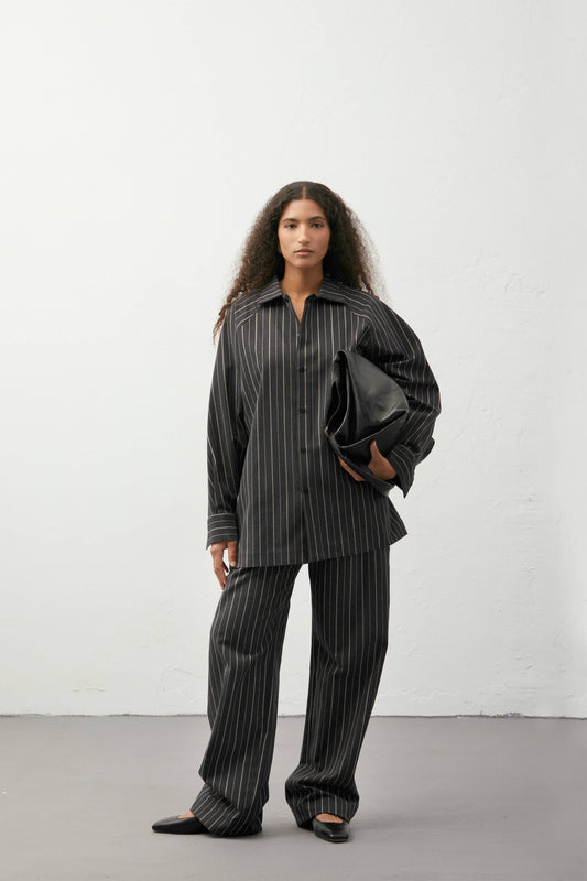 Cord-detail pleated cotton//cashmere trousers