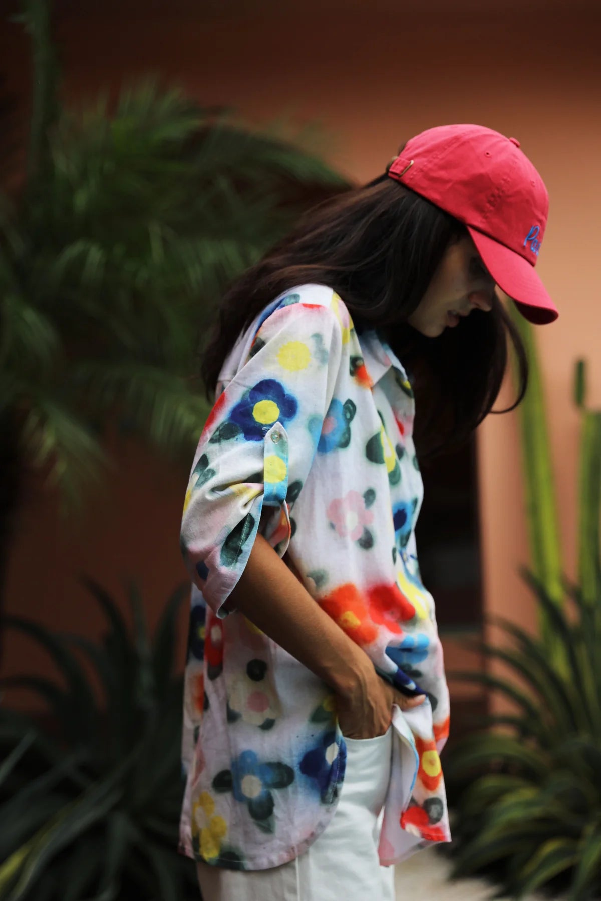 Linen cactus flower shirt