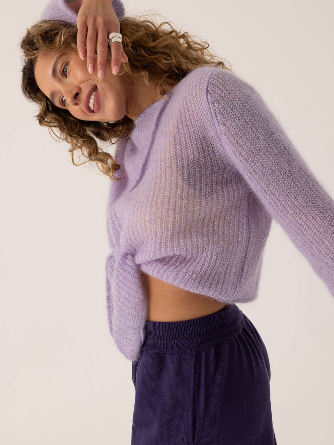 Skraistas: Lilac Silk & Mohair Cropped Cardigan