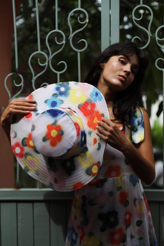 Linen cactus flower hat