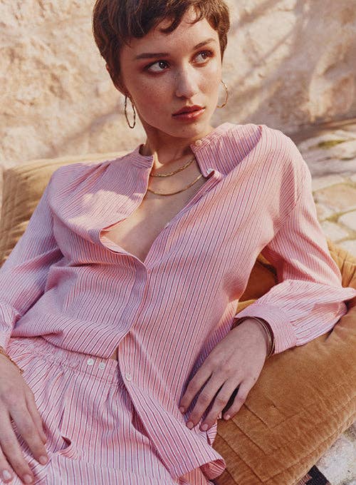 Ami cotton blouse - pink red stripe