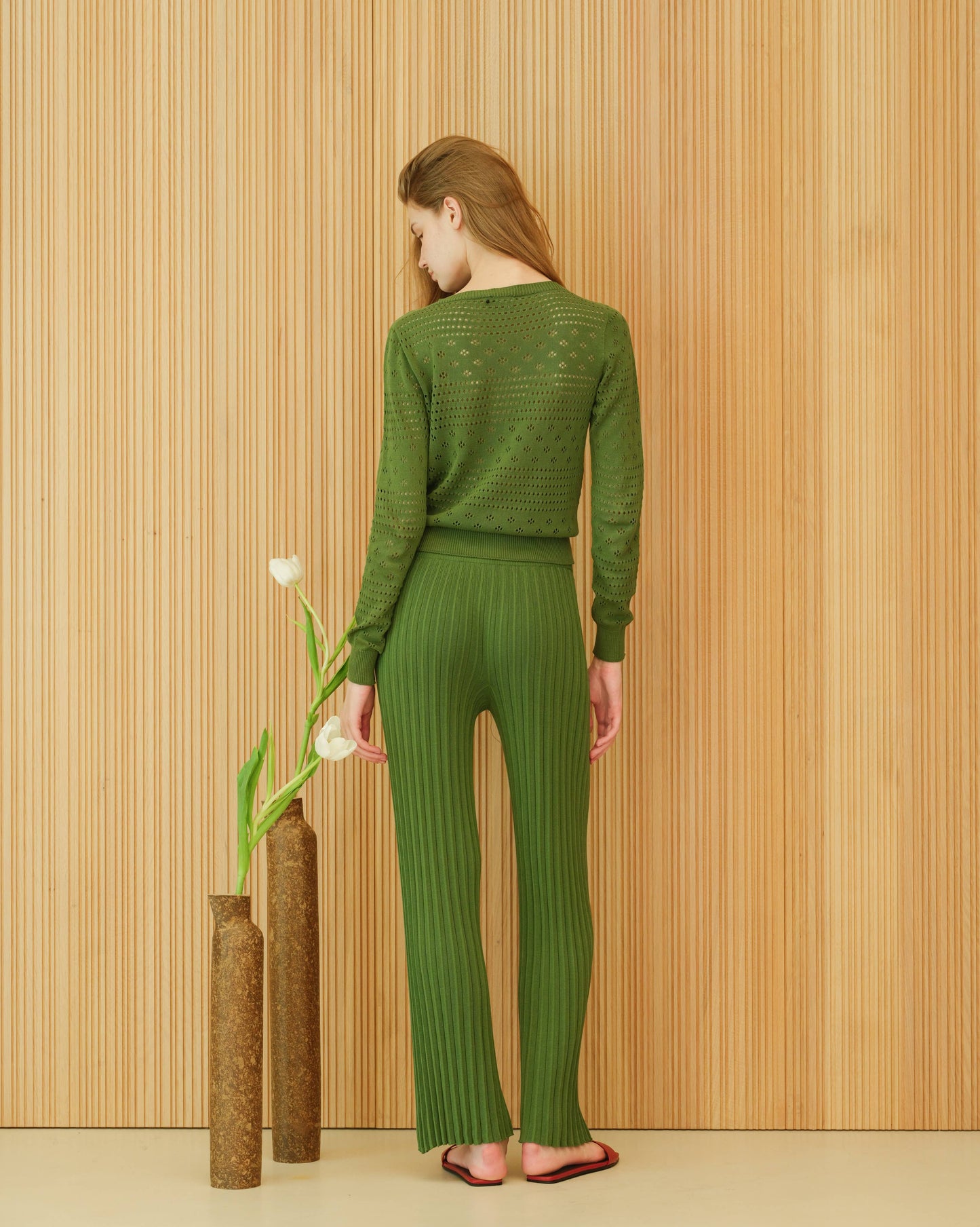 Fine Cotton Pointelle Sweater (3D-Knit) | Green