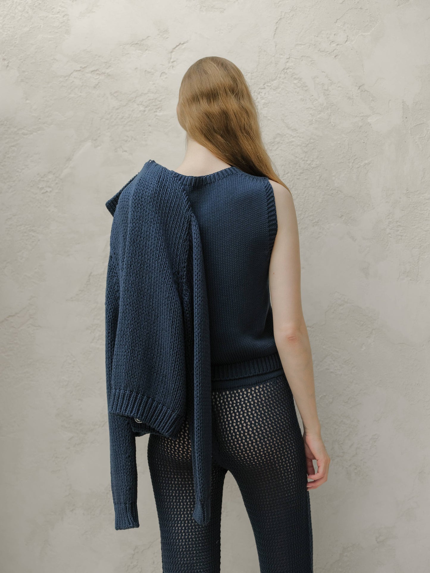 Fine Cotton Cable Tank Top (3D-Knit) | Navy