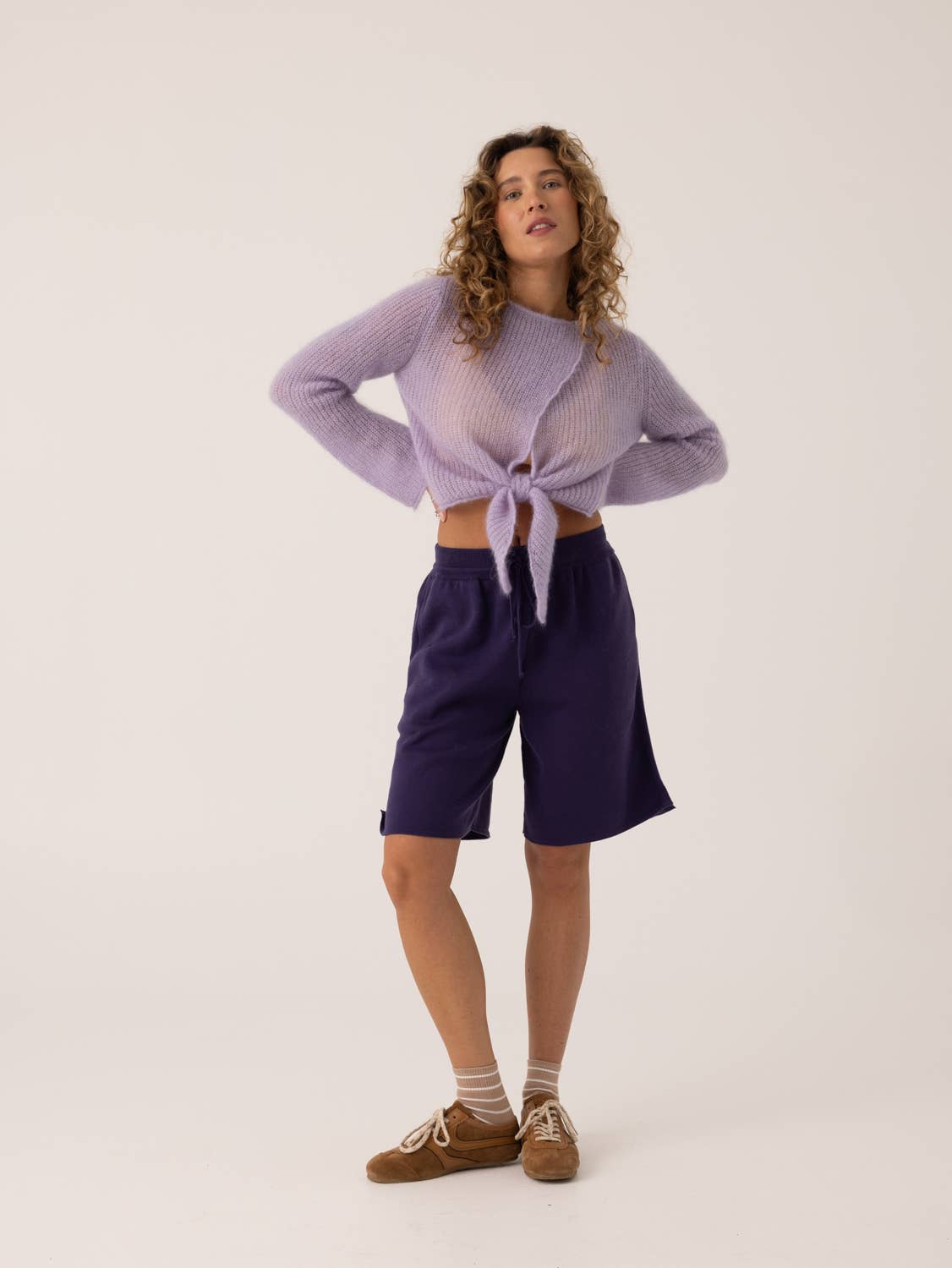 Skraistas: Lilac Silk & Mohair Cropped Cardigan