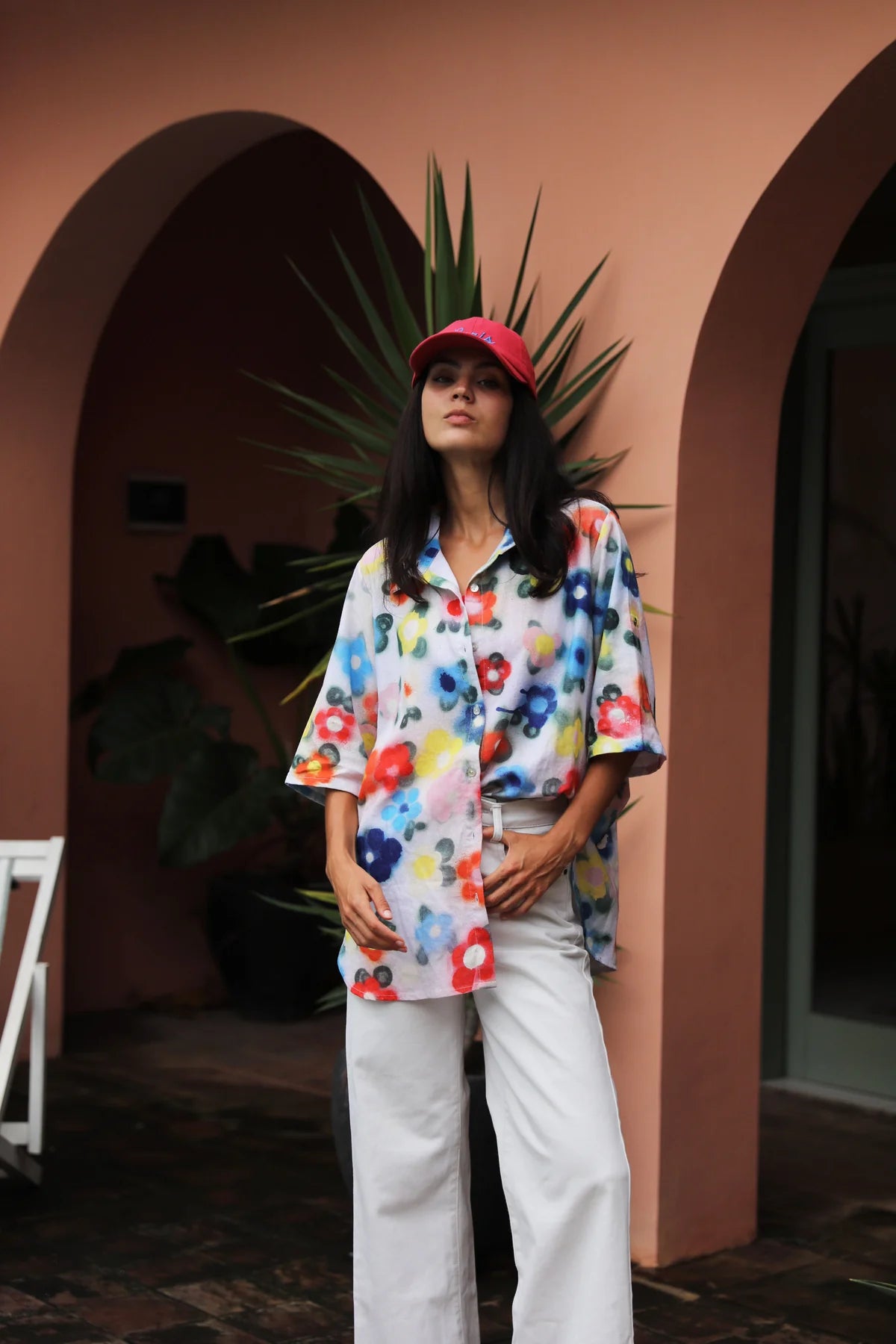 Linen cactus flower shirt
