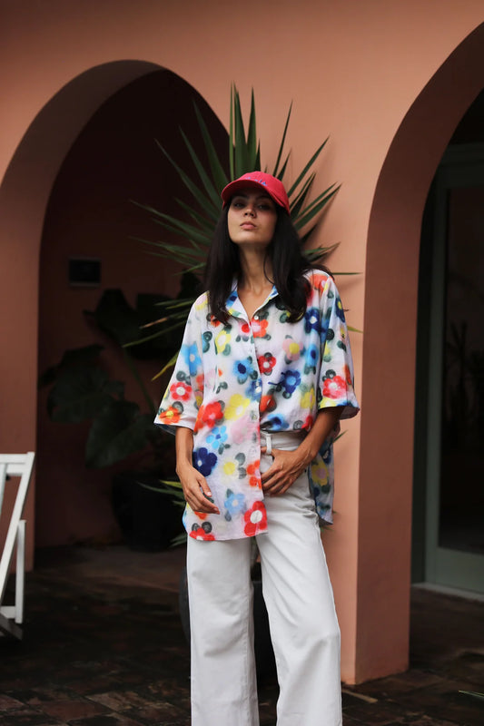 Linen cactus flower shirt