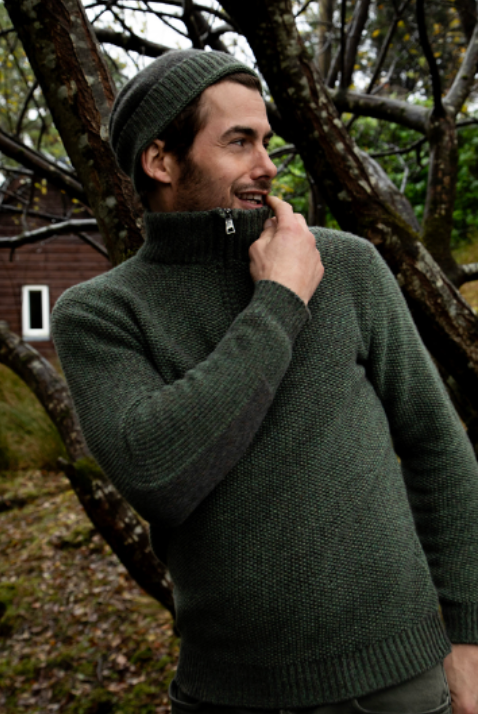 Geelong Lambswool Seed Stitch Zip Neck Sweater