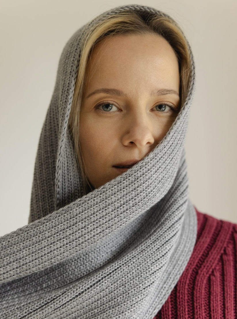 Rib Scarf: Grey Merino Wool/Wool scarf