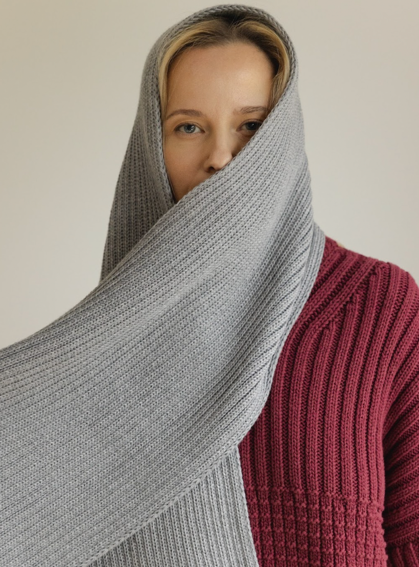 Rib Scarf: Grey Merino Wool/Wool scarf