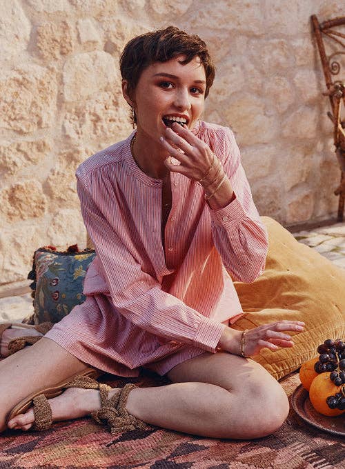 Ami cotton blouse - pink red stripe