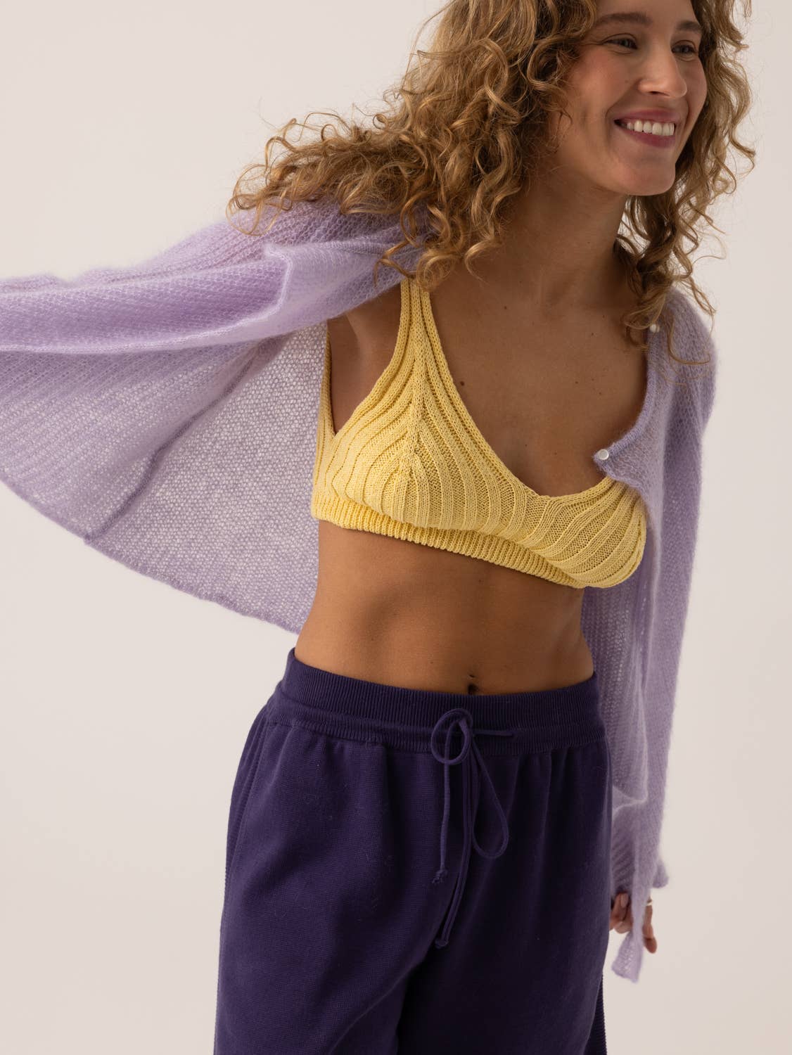 Skraistas: Lilac Silk & Mohair Cropped Cardigan