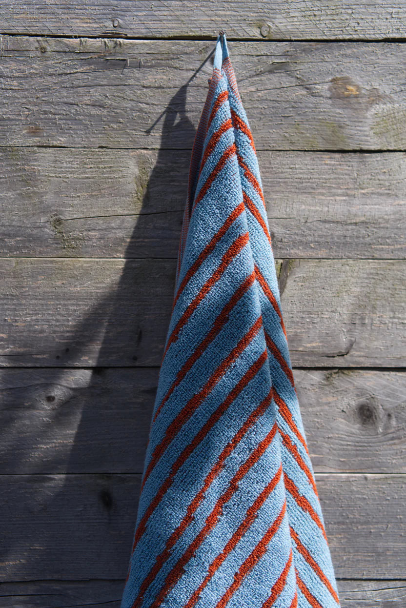 Cotton Bath Towel | Sky & Brick Stripe