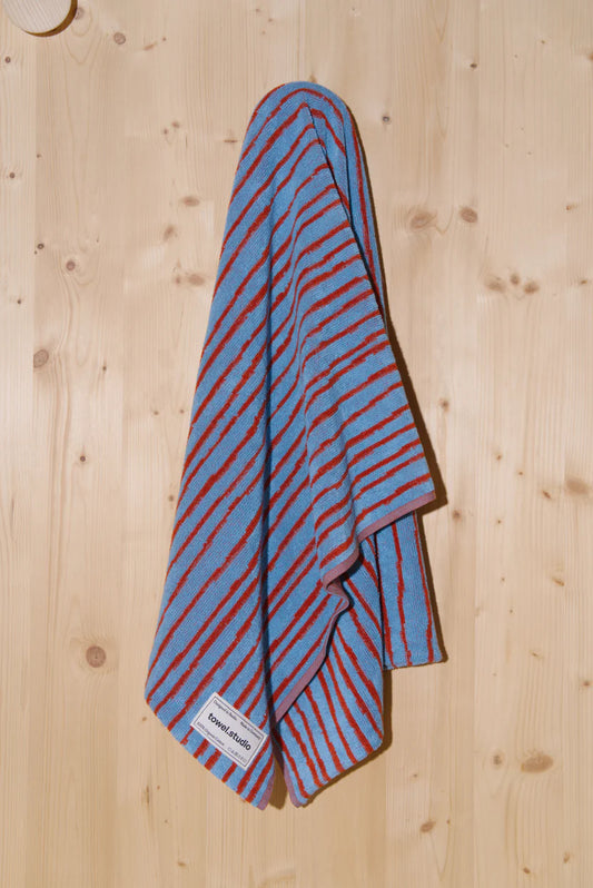 Cotton Bath Towel | Sky & Brick Stripe