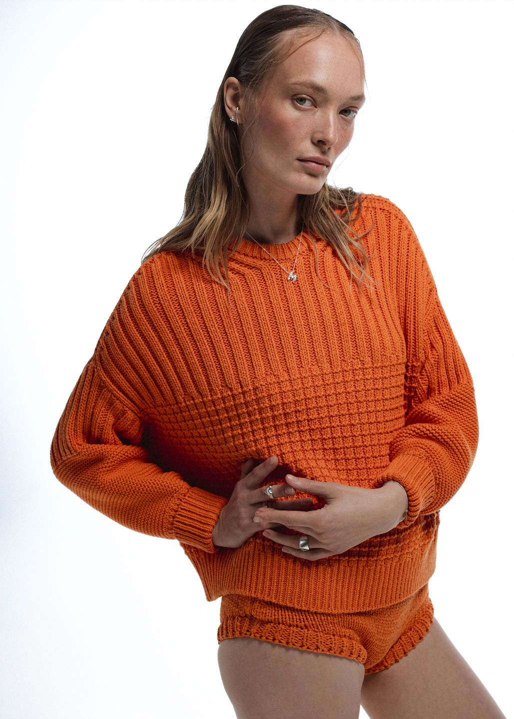 Delčia Sweater: 100% Cotton Orange Sweater