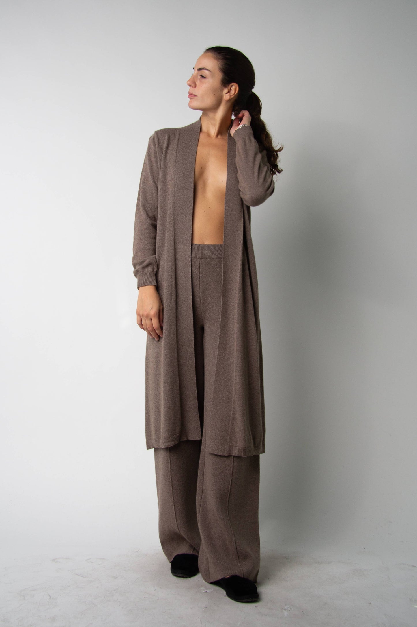 Cashmere Mix Long Fine Cardigan