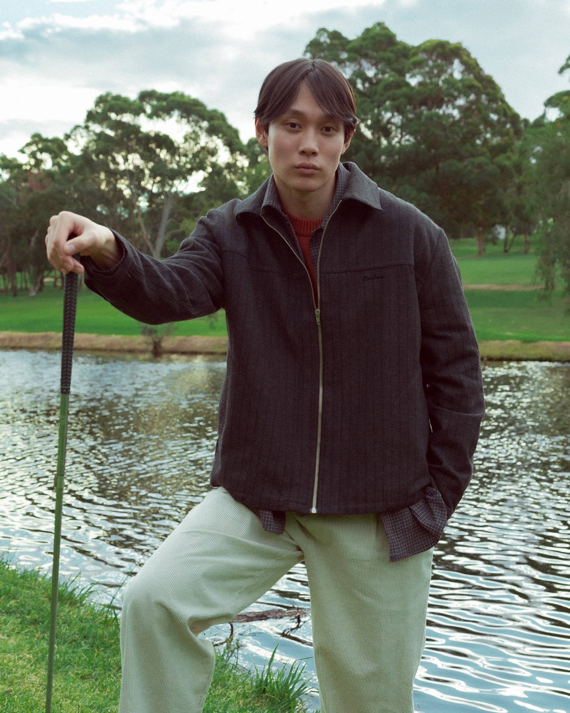 Fairway LS Zip Jacket Charcoal Herringbone