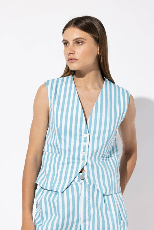 Franca Poplin Vest in Arctic Stripe