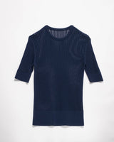 Feines Baumwoll-T-Shirt mit Micro-Pointelle-Muster | Navy