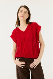 Laimė: Handmade Poppy Red Silk & mohair Vest