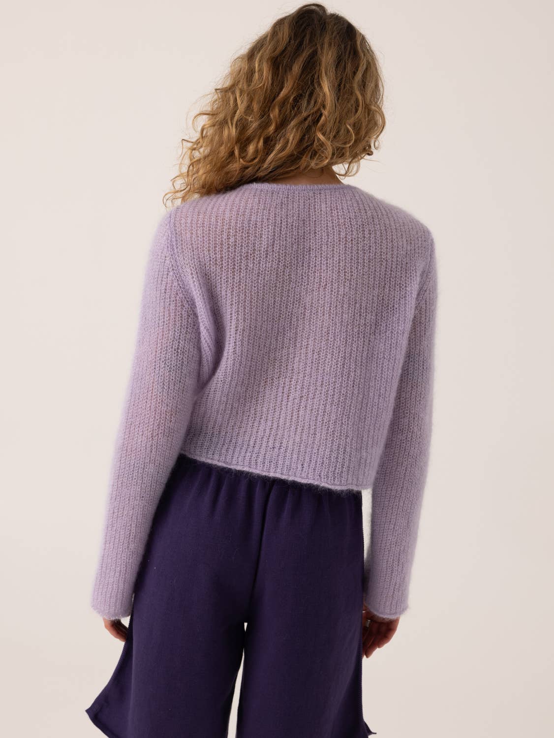 Skraistas: Lilac Silk & Mohair Cropped Cardigan