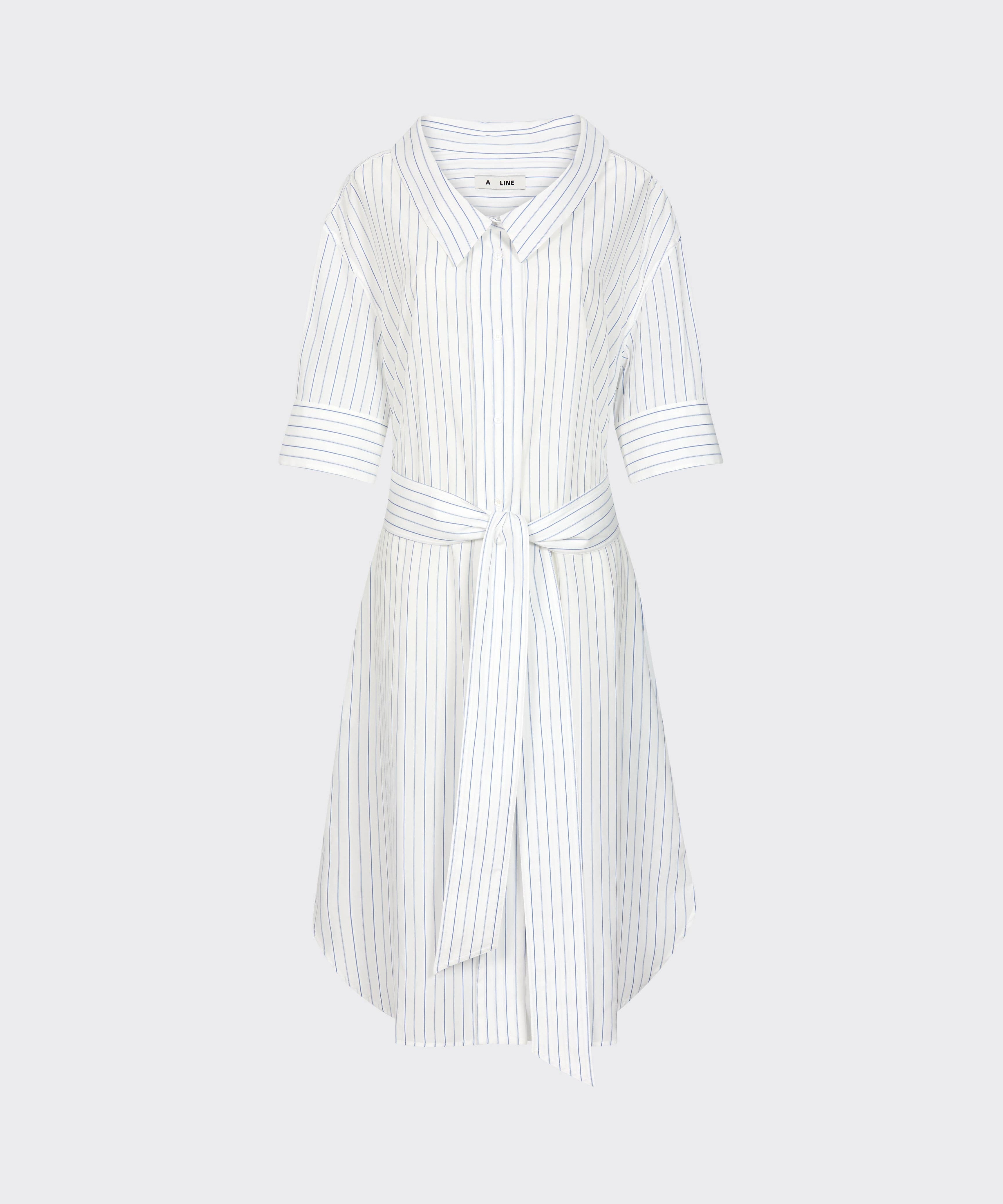 White striped dress on a light gray background