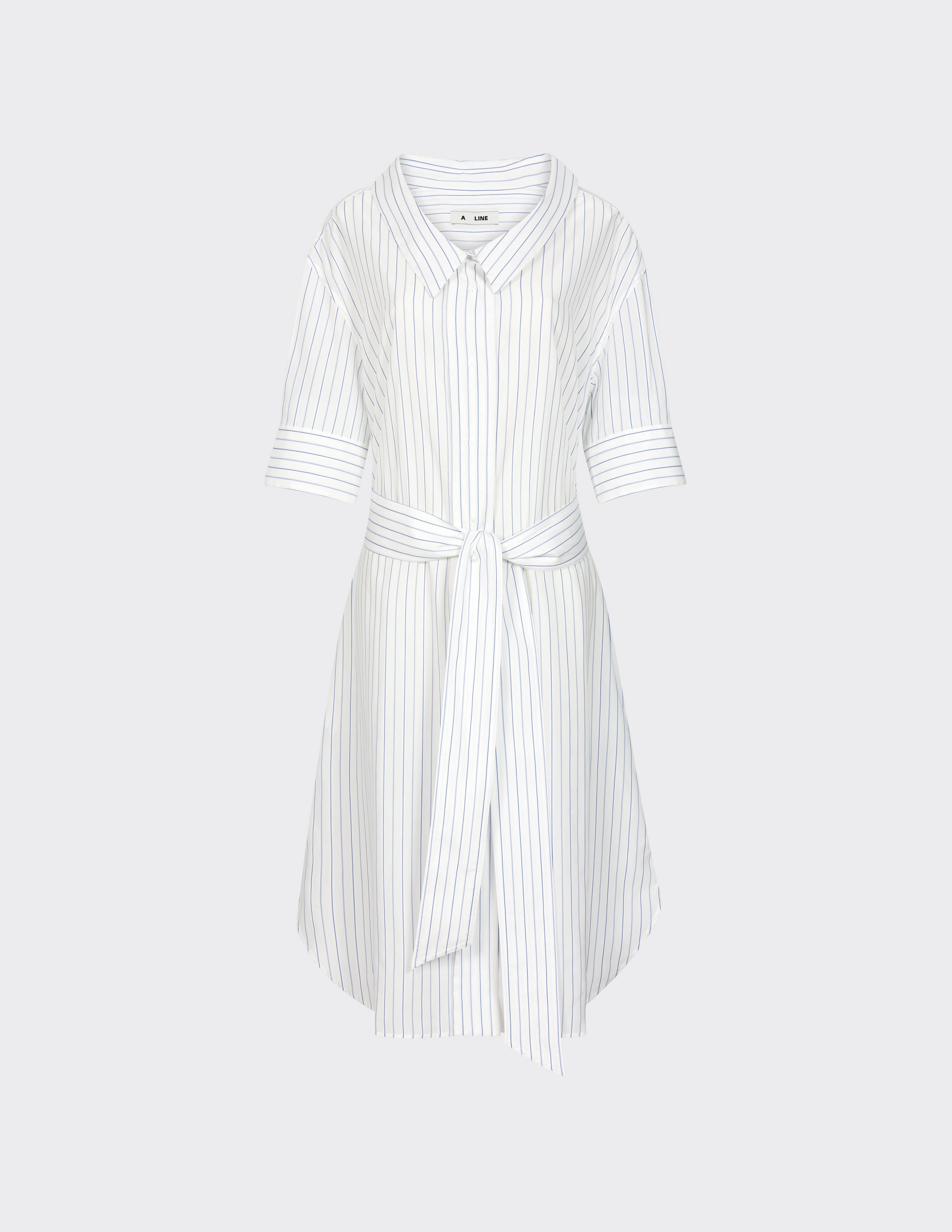 White striped dress on a light gray background