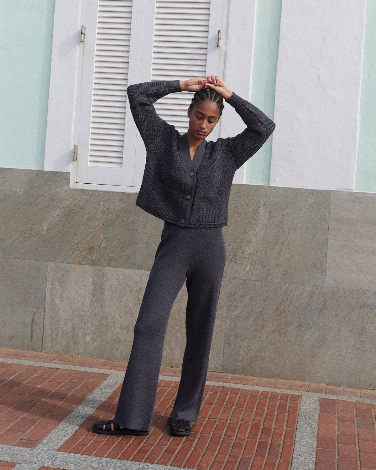 Merino-Rippstrickhose | Anthrazit