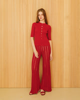 Fine Cotton Ribbed Cardigan | Red