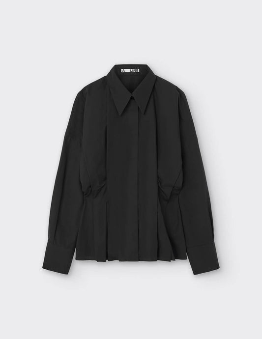 Pleat-detail cotton shirt