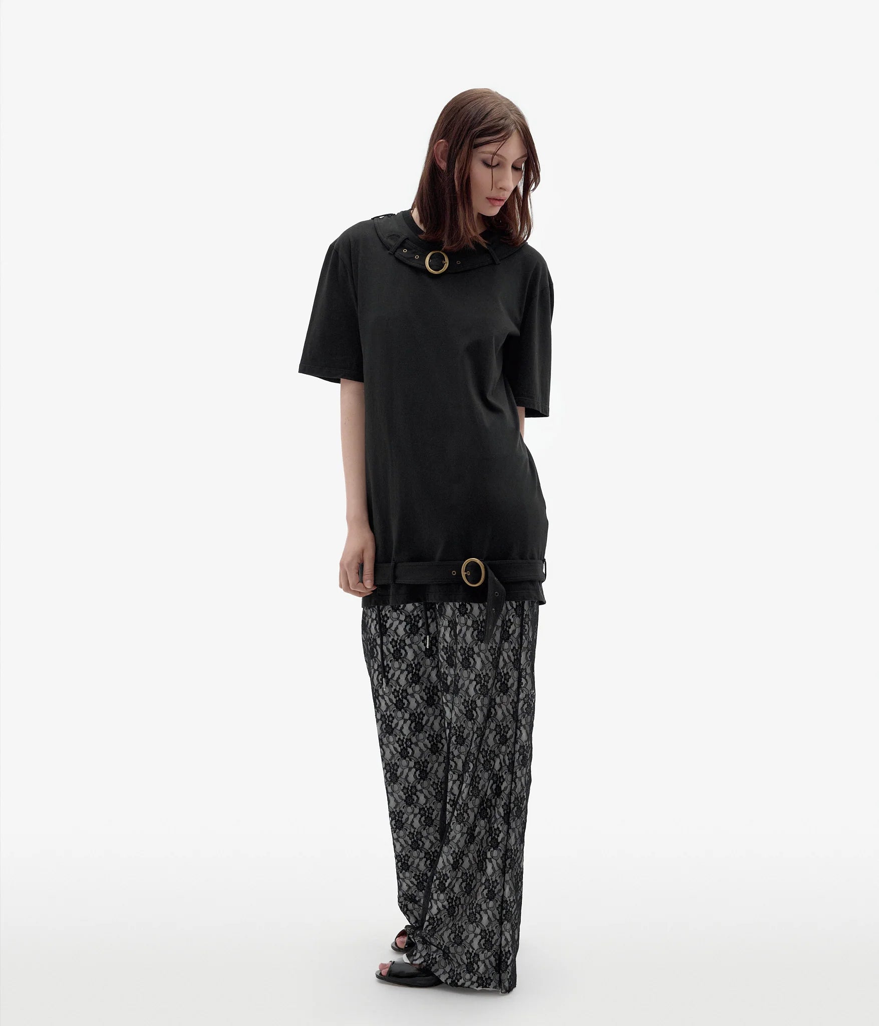 T-Shirt mit Schnalle | Schwarz