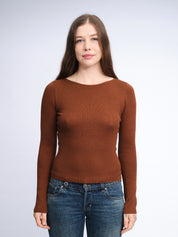 Bootausschnitt-T-Shirt | Braun
