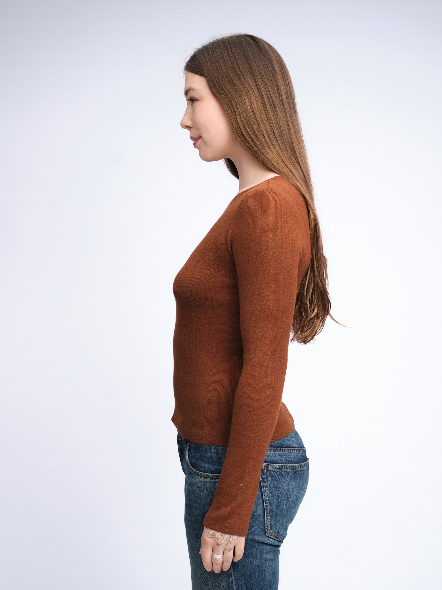 Bootausschnitt-T-Shirt | Braun