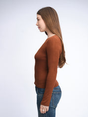 Bootausschnitt-T-Shirt | Braun