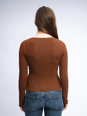 Bootausschnitt-T-Shirt | Braun