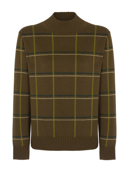 Merino Wool Jacquard Checked Sweater Green