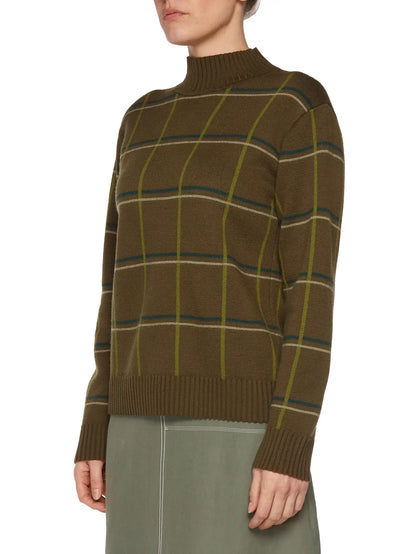 Merino Wool Jacquard Checked Sweater Green