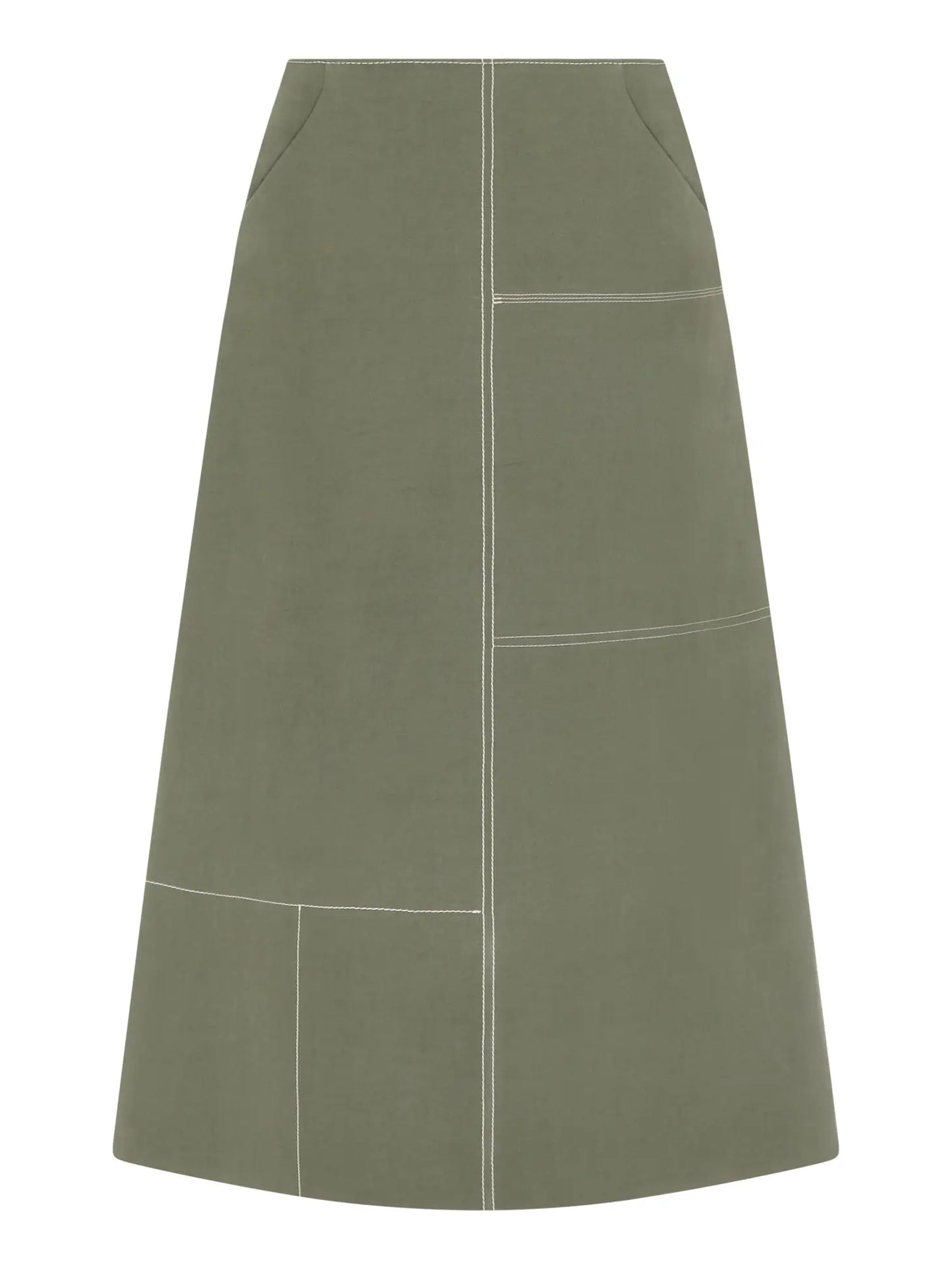 Cotton Ramie Midi Skirt Green