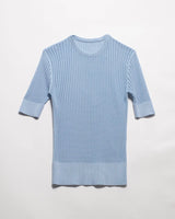 Feines Baumwoll-T-Shirt mit Micro-Pointelle | Himmelblau