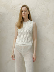 Feines Baumwoll-Tanktop mit Zopfmuster (3D-Strick) | Weiß