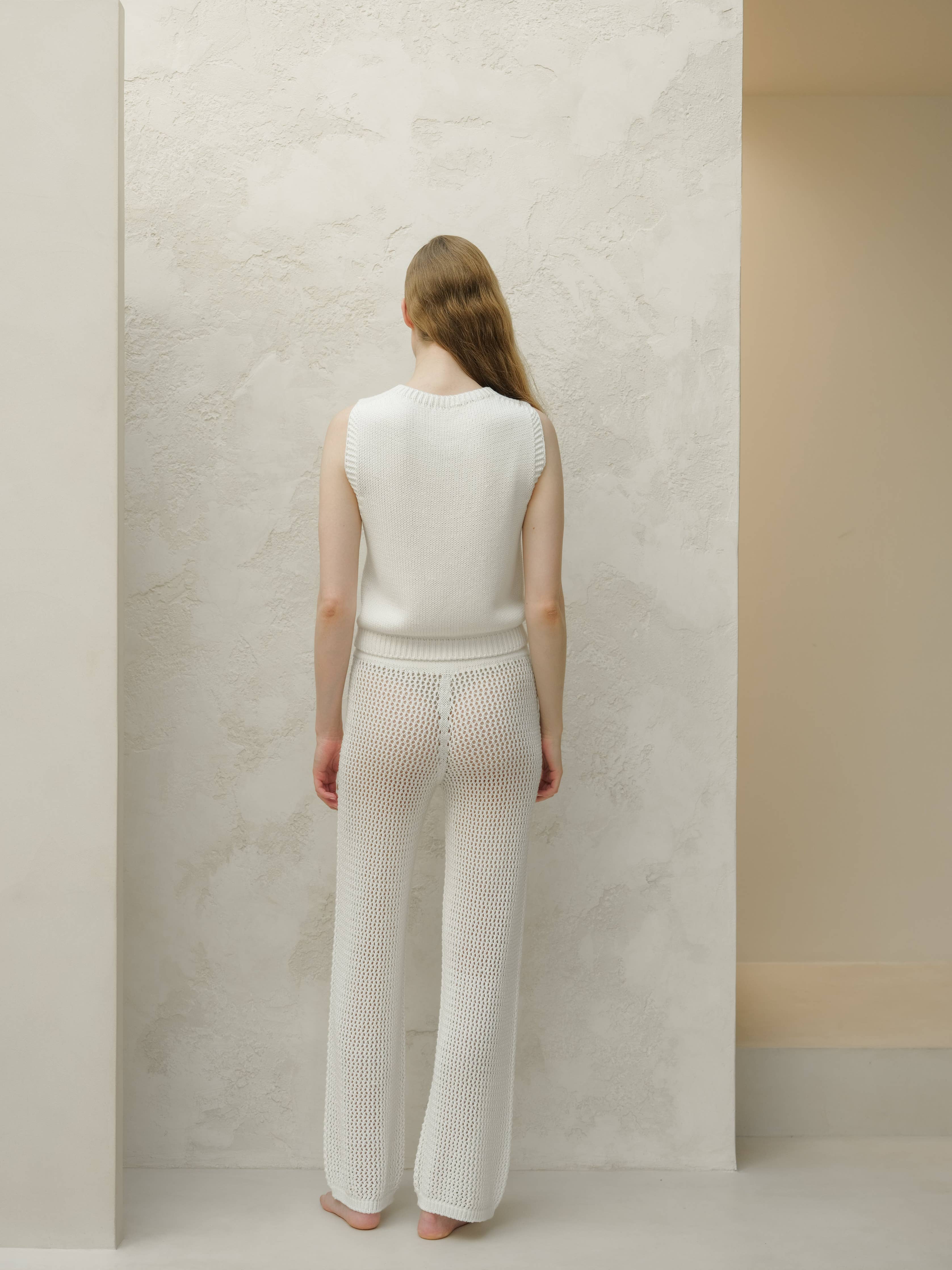 Feines Baumwoll-Tanktop mit Zopfmuster (3D-Strick) | Weiß
