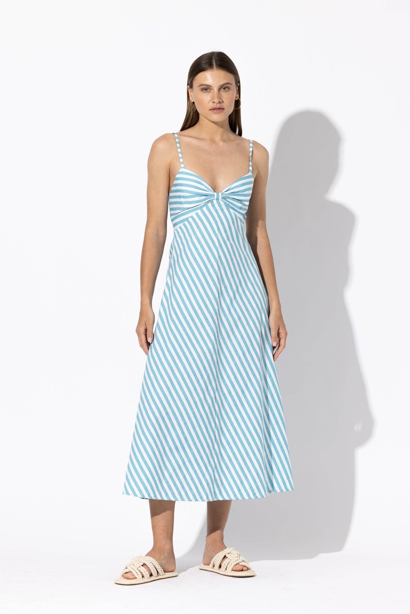 Zoe Poplin Midi Dress in Arctic Stripe