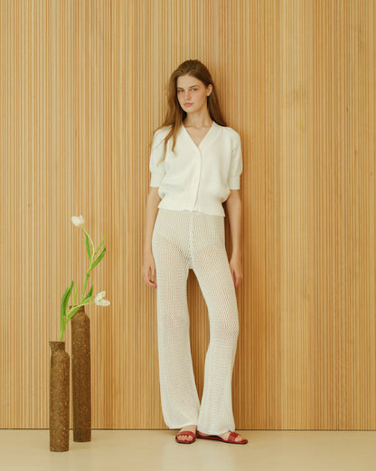 Fine Cotton Short Sleeve Cardigan | White